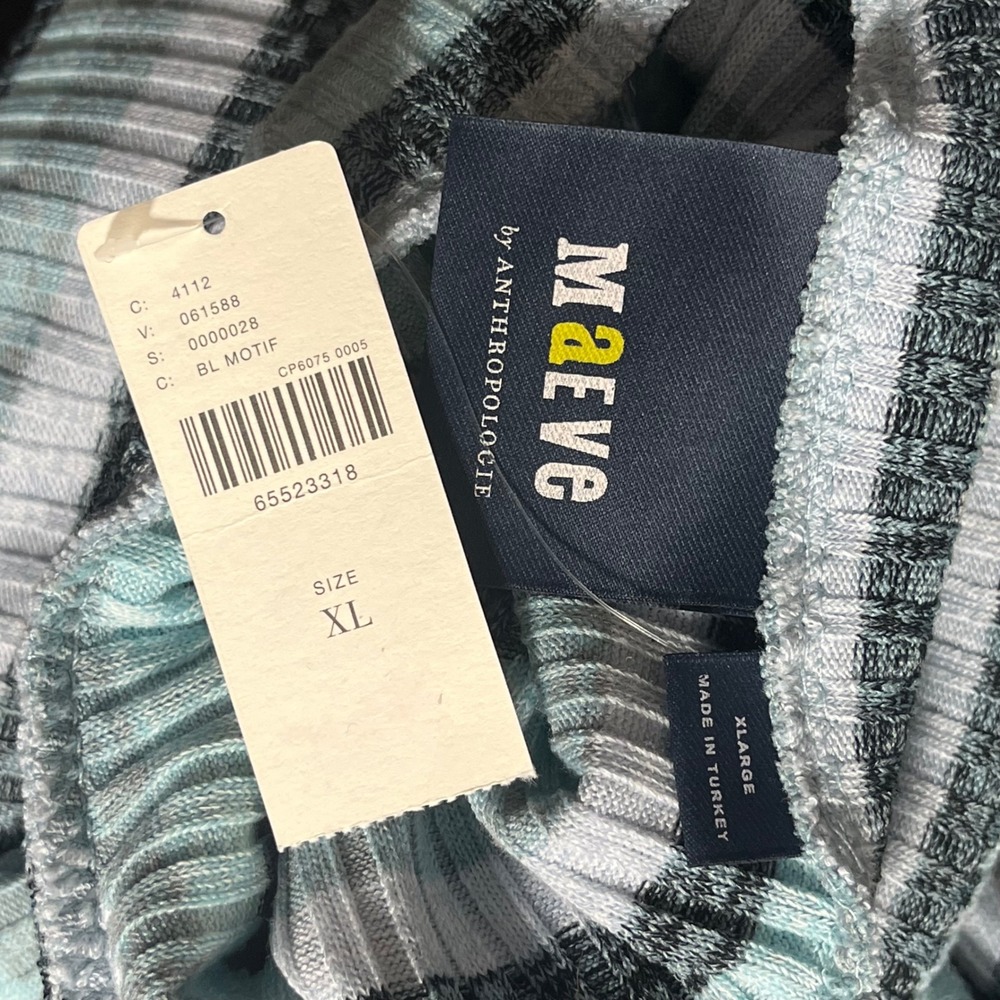 NWT Maeve Anthropologie Blue Striped Ribbed Turtleneck Sweater Puff Sleeve‎ XL - Picture 7 of 9